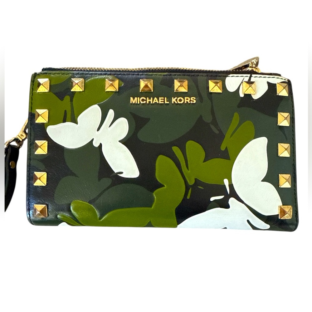 Michael Kors Green and White Butterfly Wallet/Clutch